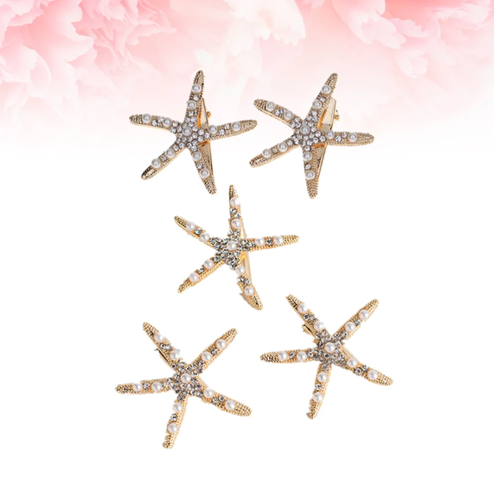 

5PCS Alloy Sea Star Hair Clips Pearl Rhinestone Duckbill Clip Star Barrettes Styling Hair Decoration for