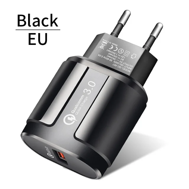 EU Black 18 Вт Быстрая зарядка 3,0 Быстрая зарядка для мобильных телефонов EU вилка настенное USB зарядное устройство адаптер для iPhone samsung huawei Xiaomi QC3.0 - Тип штекера: EU Black