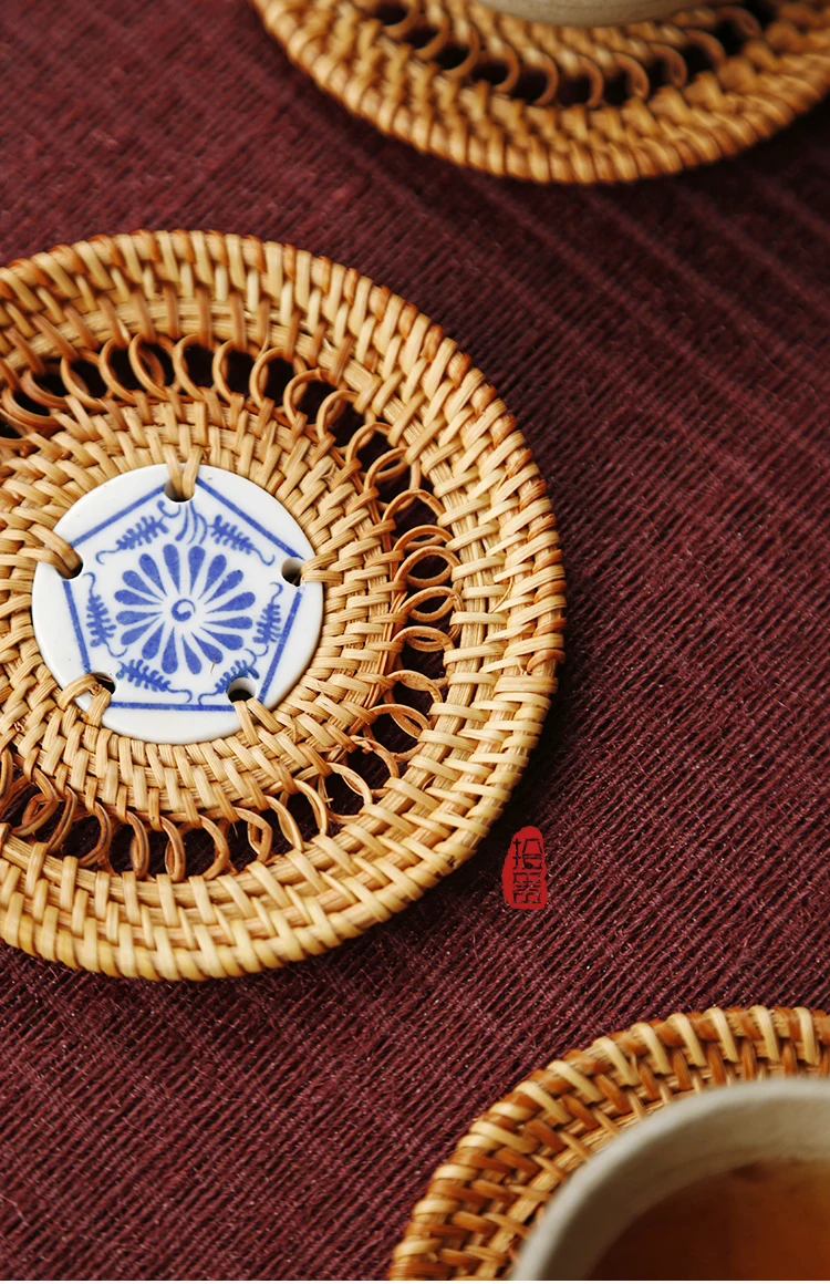 Новая подставка из ротанга тканые подставки под чайник Zisha кастрюлька, сохраняющая тепло коврик чайная церемония чайный набор кунг-фу чайный столик Бамбуковый стол чаша коврик