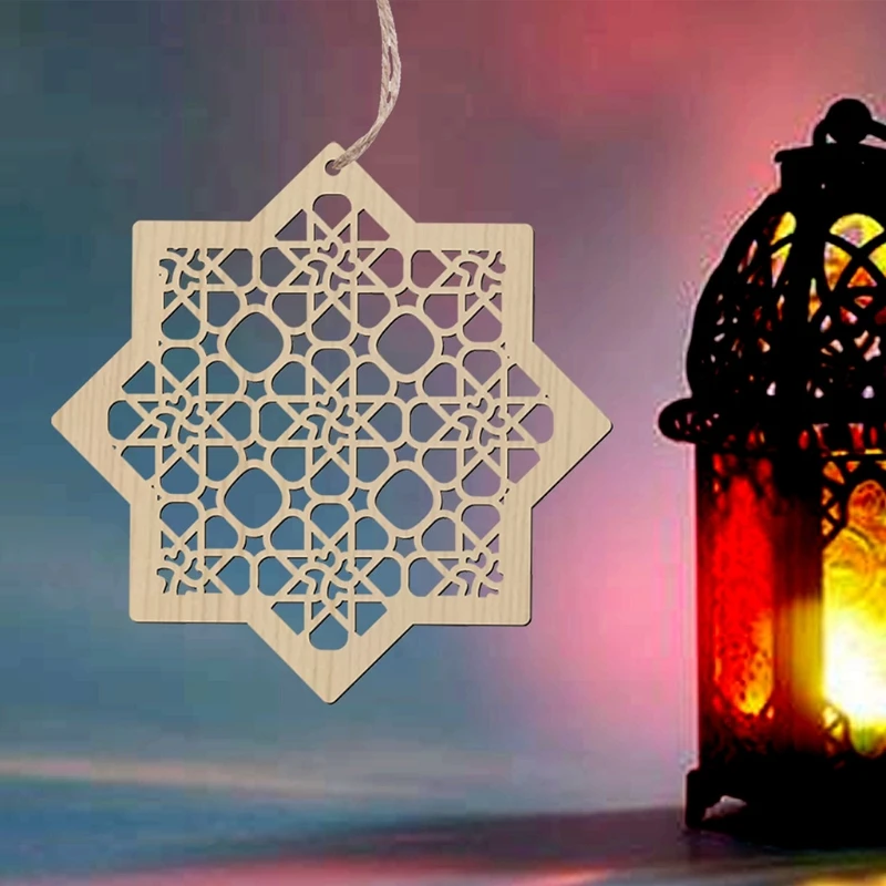 

Islam Eid Ramadan Mubarak Hollow Decorations Wooden Lantern Golden Festive Arrival Decorations DIY New Hanging Baubles