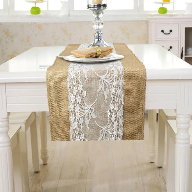 

Винтажные белые рождественские кружевные джутовые льняные мешковины, товары для вечевечерние, свадебное украшение, скатерть