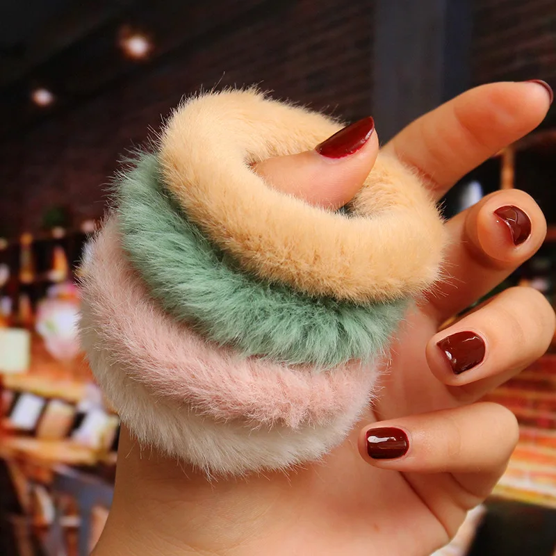 2019 Новый меховой волосатый обруч для волос Scrunchie для женщин девочек эластичные резинки Gum крепежи для хвоста зимние однотонные.