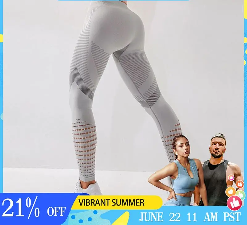 

High Waist Fitness Leggings Women Sexy Seamless Leggings Hollow Printed Workout Pants Push Up Slim Elasticity