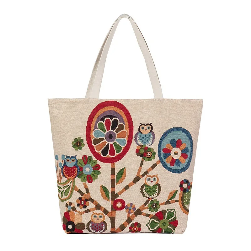 Сумка тоут для покупок с рисунком деревьев жаккардовые холщовые сумочки