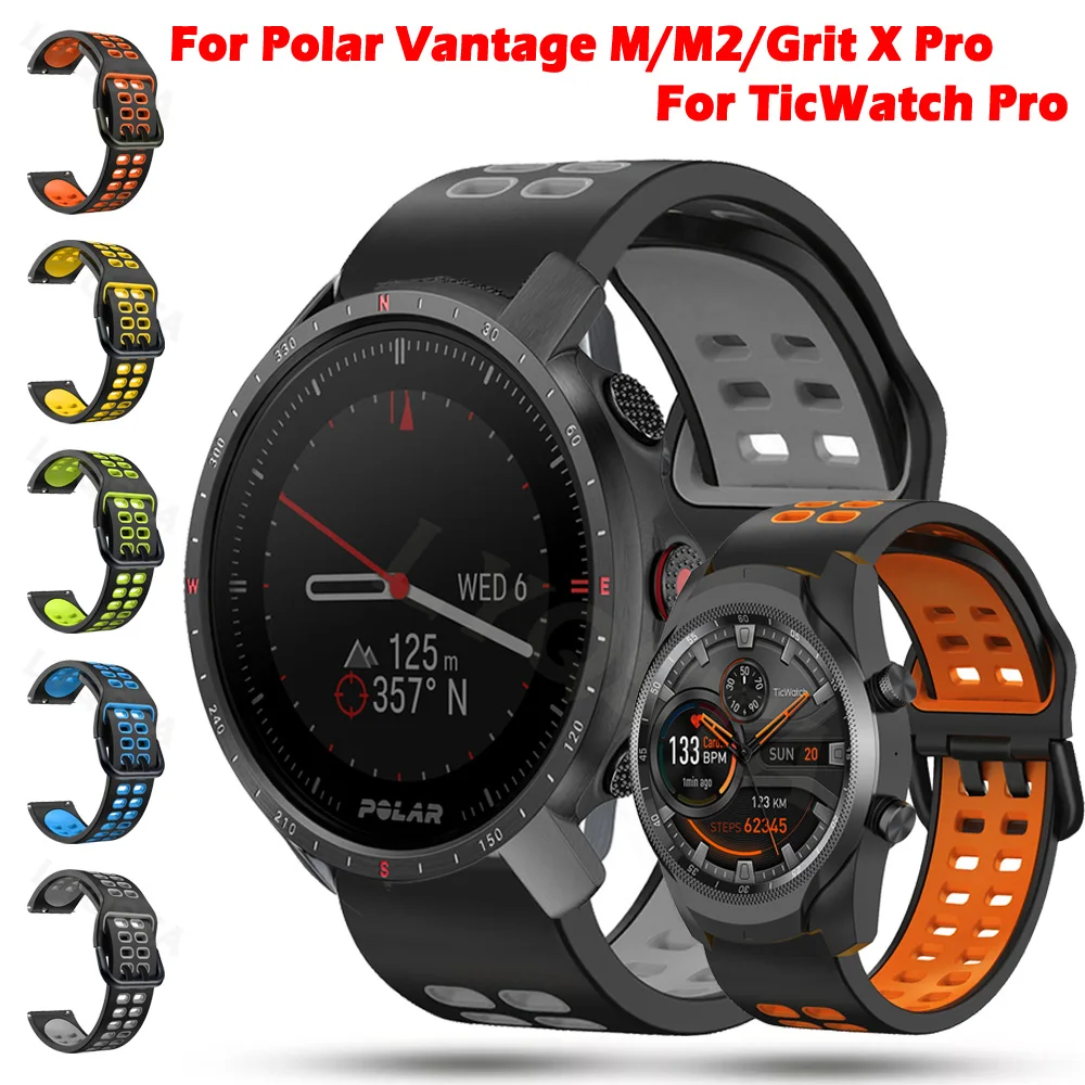 For Polar Vantage M/M2/Grit X Pro Strap Silicone Watch Band Sports Wristband For TicWatch Pro/GTX Replacement Bracelet Accessory