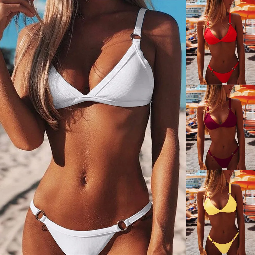 Женский бандо бандажный комплект бикини на бретельках с металлическими кольцами