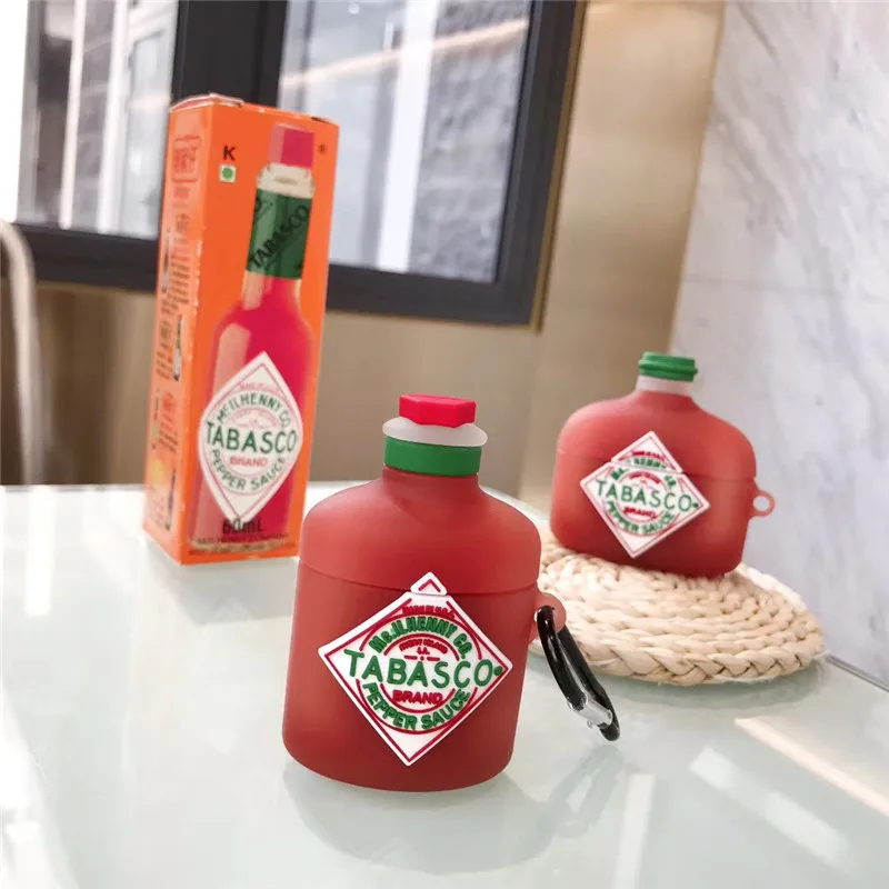 

3D cute Cartoon Food Chili Sauce bottle soft Headphone Earphone case for apple airpods 1 2 3 pro Wireless Headset silicone cover