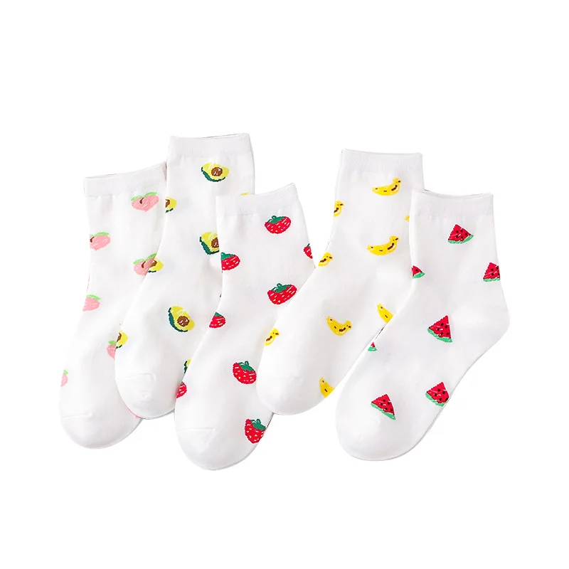 

Funny and cute Harajuku socks cartoon fruit embroidery peach strawberry watermelon banana pattern Korea Harajuku funny Meias