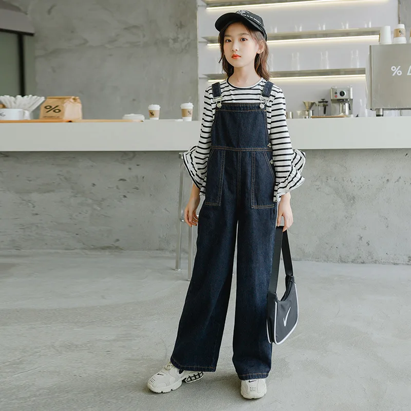 

Girls Wear-resistant Overalls Autumn Korean Casual All-match Straight-leg Trousers Big Boy Foreign Style Trend Cotton JeansLB284