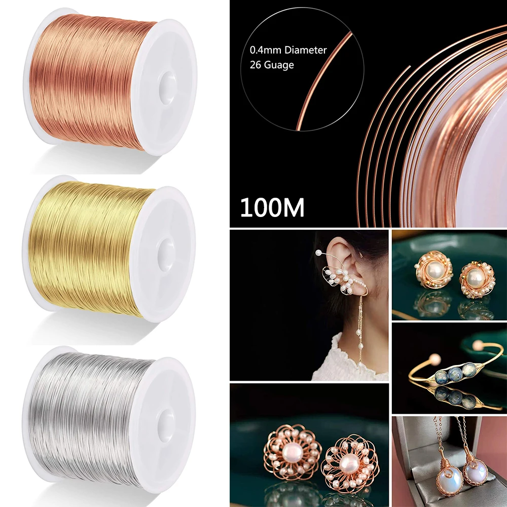 

100M Jewelry Craft Copper Wire Tarnish Resistant Beading Metal String for Necklace Bracelet Earring Making Supplies 0.4mm