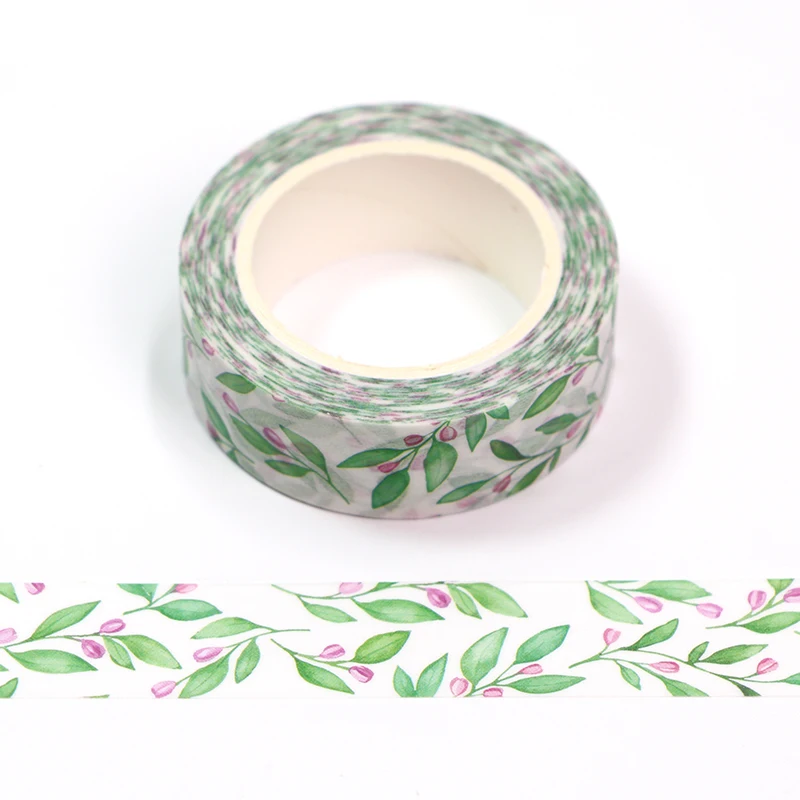 1PC 15MM*10M Spring Green Purple Leaves Decorative Washi Tape DIY Scrapbooking Masking School Office Supply | Канцтовары для офиса