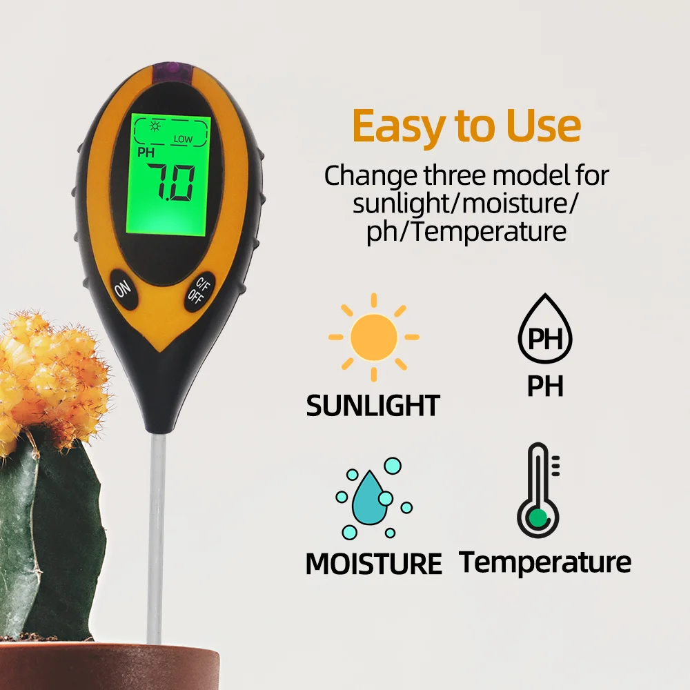 

4 in 1 PH/Moisture/Temp/Soil Testers PH Meter plants moisture meter soil moisture sensor Acidity Measure Instrument 60% OFF