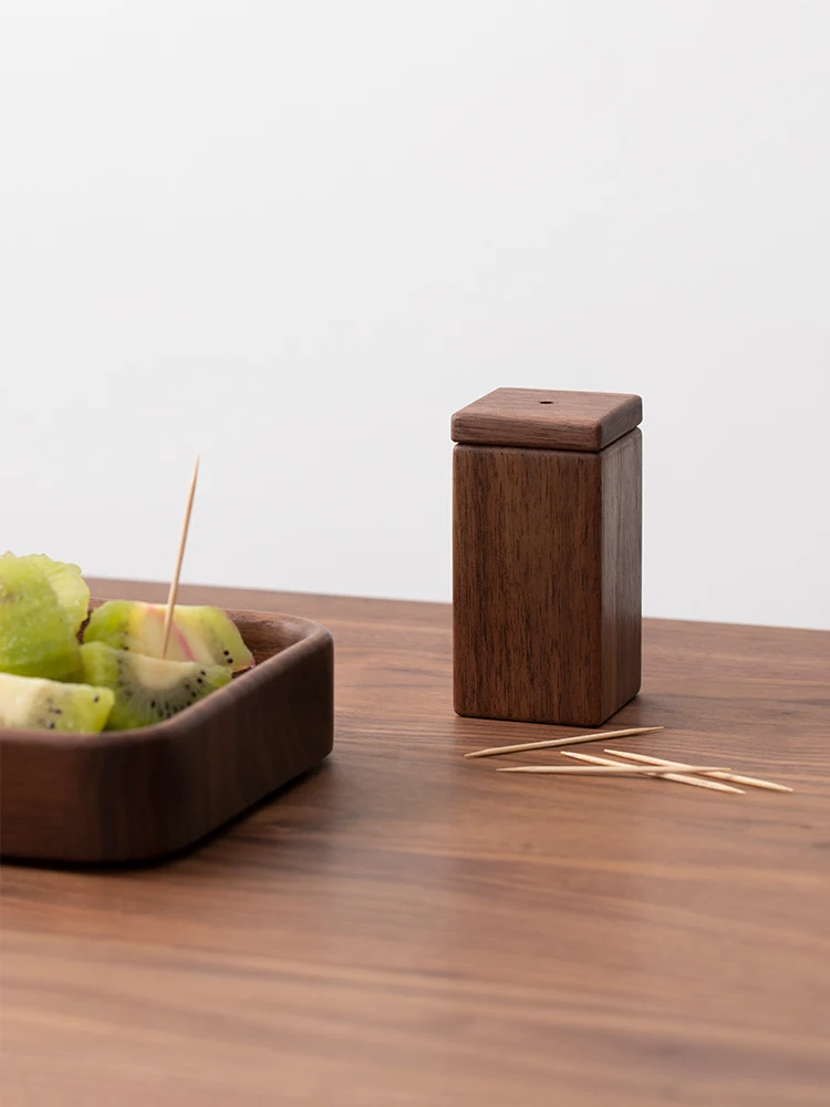 

Black walnut toothpick cartridge Nordic simple household high-grade toothpick can living room dining room wooden toothpick box