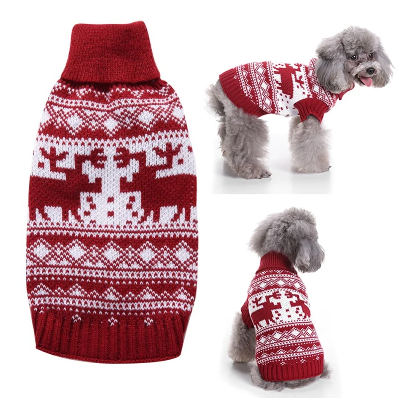 

Вязаный свитер для собак и кошек, Рождественская теплая трикотажная одежда для щенков, зимний джемпер для домашних животных, жилет с высоки...