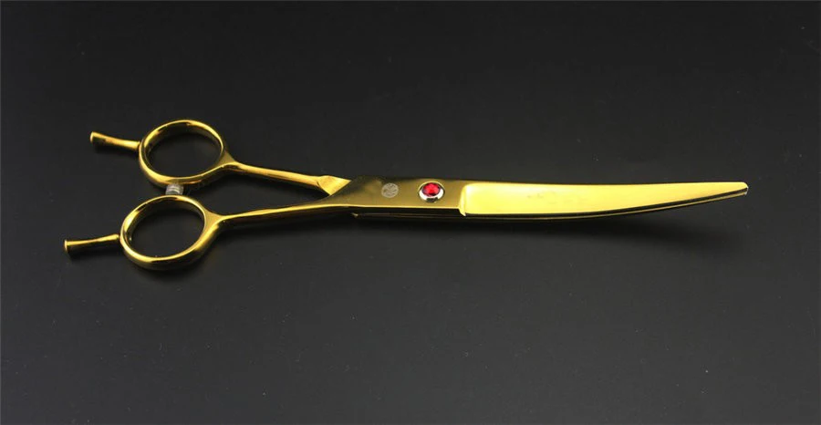 Golden Профессиональные японские 440C ножницы из нержавеющей стали для ухода за домашними животными изогнутые ножницы для волос для кошек и собак Парикмахерские ножницы 7 дюймов для резки - Цвет: Golden