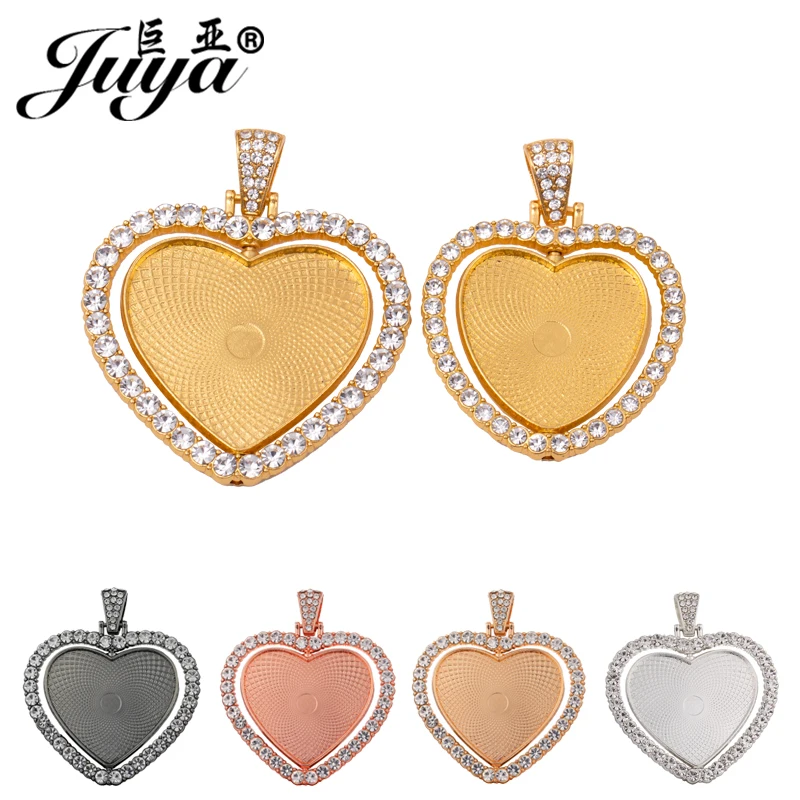 

2Pcs/Lot Double Sided Rotatable Heart Pendant Base Rhinestone Bezel Charms 25/30mm Blank Tray For DIY Jewelry Making Accessories