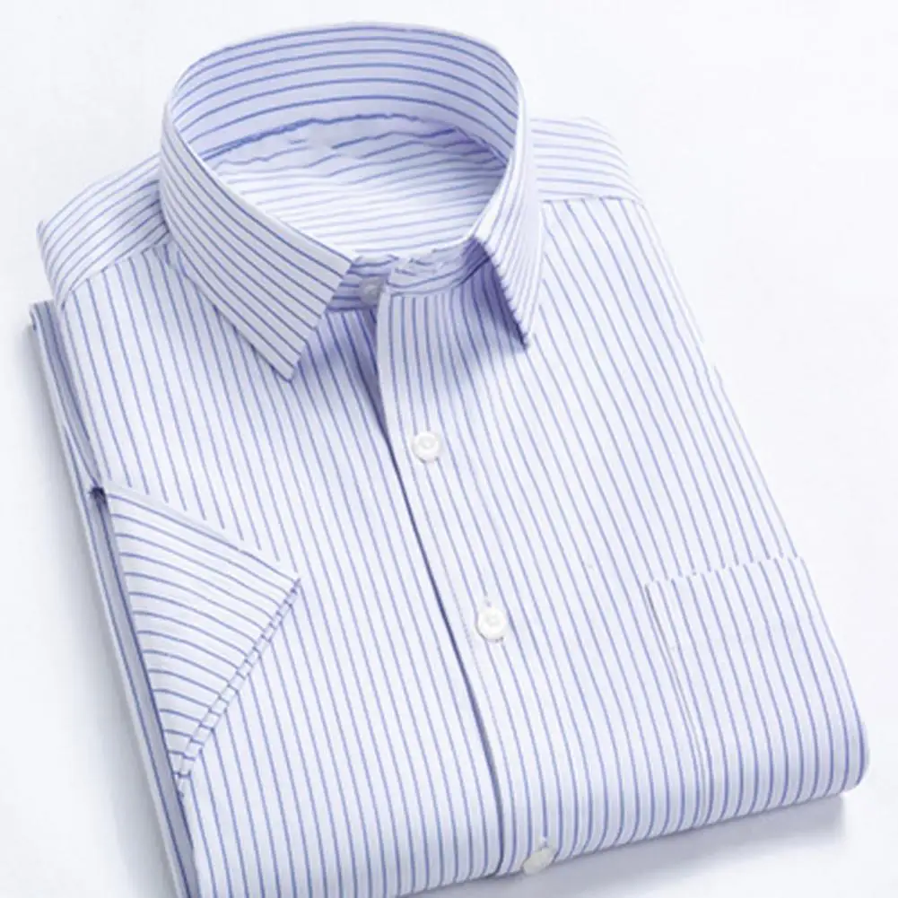 

Men Turn Down Collar Business Shirt Lightweight Striped Anti-wrinkle Social Dress Shirts for Work