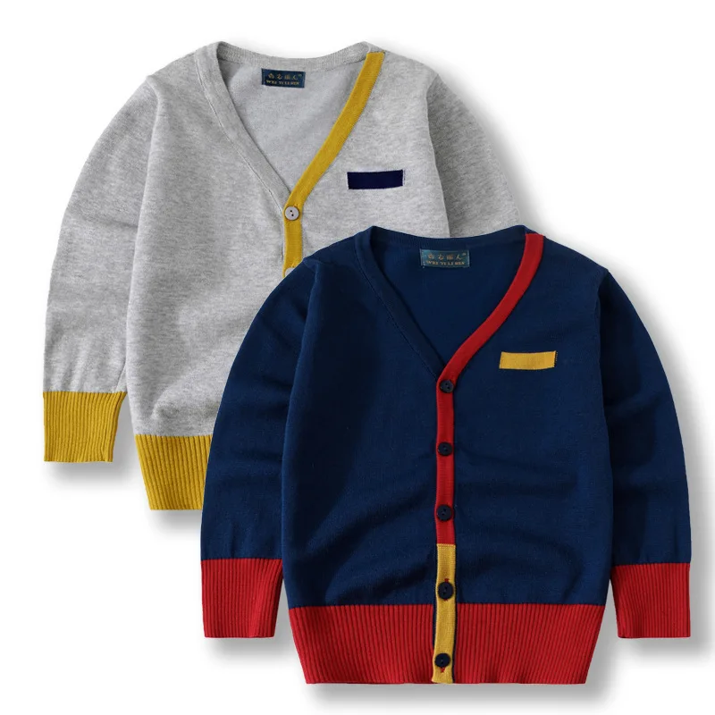Rlyaeiz Children's Sweater 2018 Spring Autumn Casual Kids Color Patchwork Knitwear Cardigan V-neck Knitting Baby Boys | Мать и