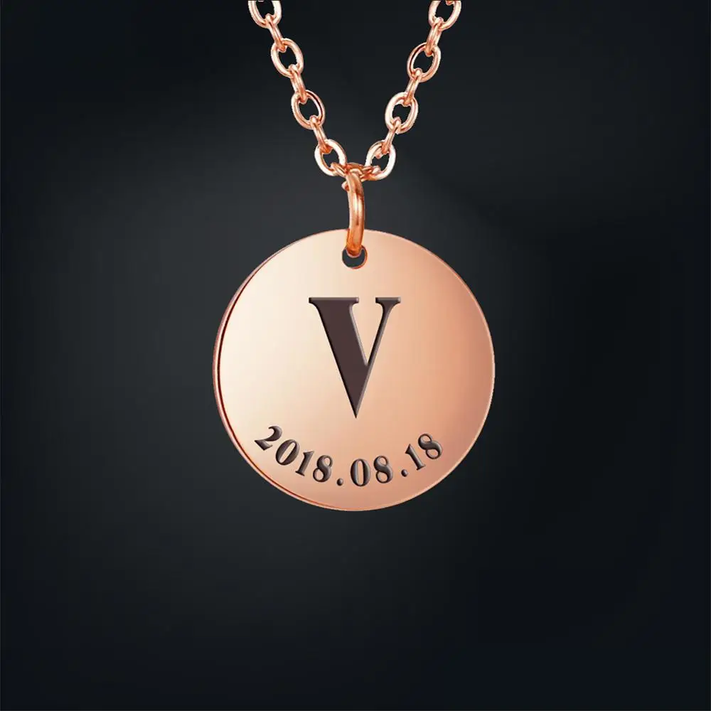 

Cazador Custom Alphabet Birth Date Necklace A-Z Initial Letters Round Pendant Stainless Steel Necklace Special Birthday Gift