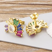 nidin new trendy design copper cz earrings for women rainbow shine cubic zirconia stud earrings party wedding jewelry gifts