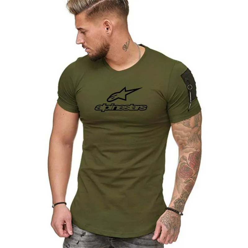 

Alpinestars Fashion Men T-Shirt Letter Printing Stitching Design Shoulder Sleeve Pocket Summer Fitness Muscle Men Sports T-Shir