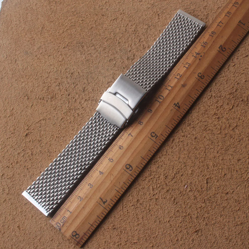 

Watchband Shark Mesh and stainless steel solid links Watch strap polish 22mm Silver with safety Buckle for Mechanical watch mens