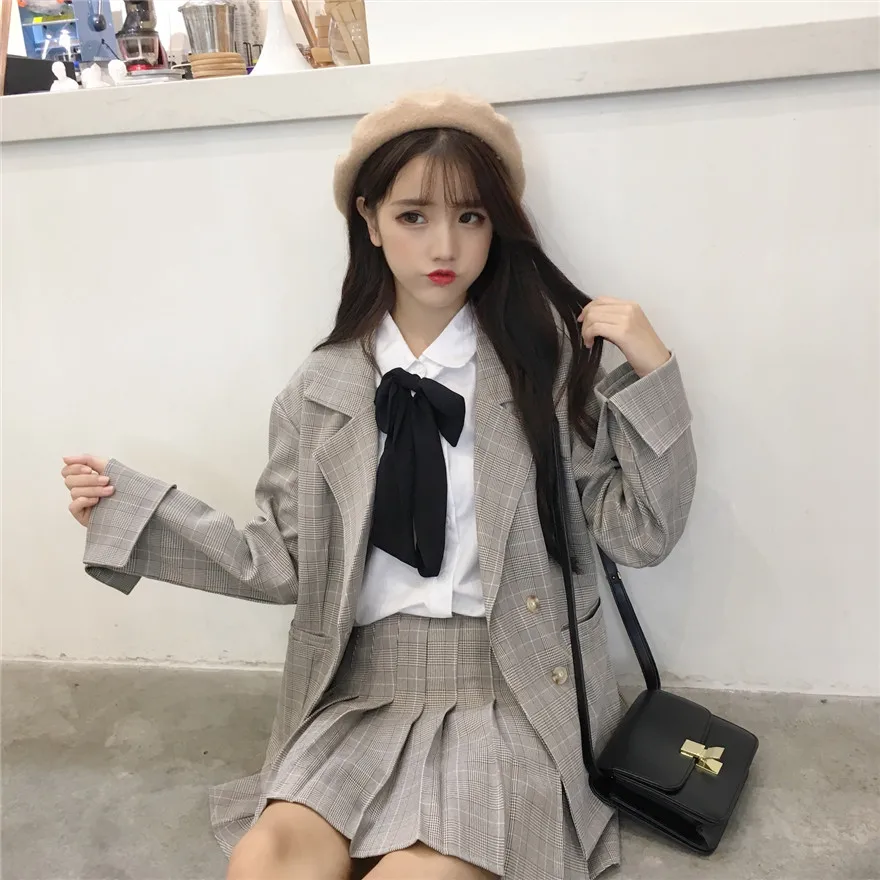 2019 осеннее новое платье корейский Ретро Гонконгский клетчатый костюм Женская