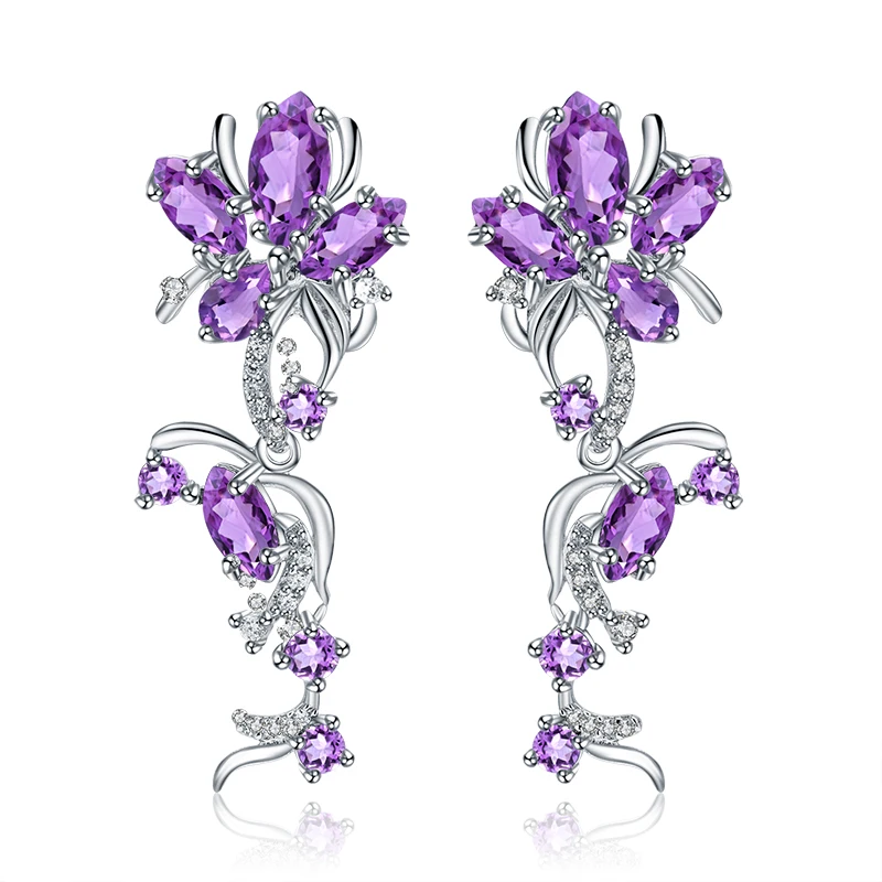 GEM'S BALLET 7.28Ct натуральный аметистовый драгоченный Камень Серьги 925 пробы Серебряный цветок элегантные Висячие серьги для женщин хорошее ювелирное изделие