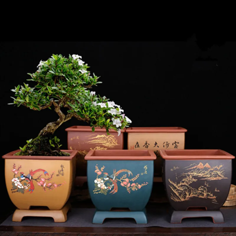 

Фиолетовый песок бонсай горшок для комнатных растений зеленых растений дома балкон высокого Класс дышащая Керамика квадратный большое дер...