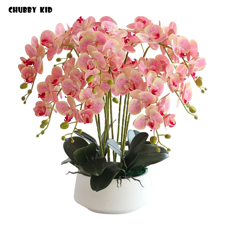 Kopen 3D Hoge Simulatie Phalaenopsis Ikebana Grote Kunstmatige Orchidee Bloemstukken Latex Orchidee Sierteelt Pot Cultuur Pak