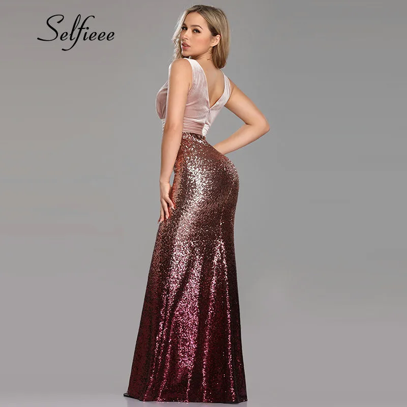 Сексуальные вечерние платья для женщин Vestidos De Fiesta Новая мода Русалка v-образный вырез бархатные весенние платья блестящие пайетки облегающее платье