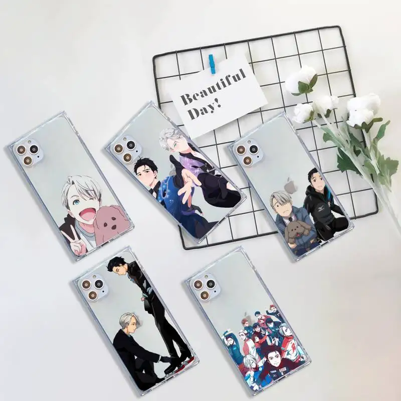 

Anime Yuri On Ice Yuri Phone Case For iPhone 7 8 11 12 X XS XR MINI Pro Max Plus Clear Square Transparent