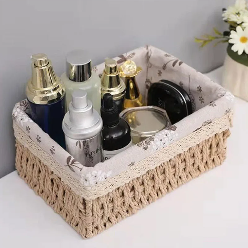 

Pastoral Style,Weave Tabletop Storage Box, Snacks And Cosmetics, Toy Storage Basket, Home Decoration, Multi-functional Storage