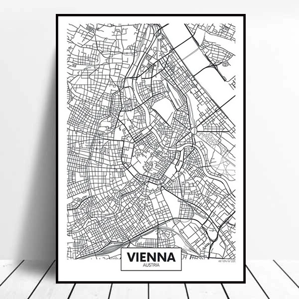 Австрия Венская Карта города постер линия Художественная печать украшение стены