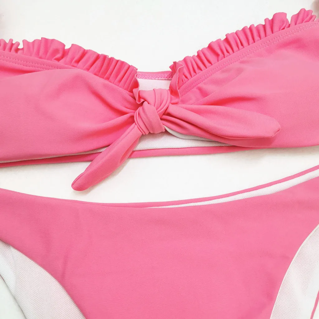 

Bikinis 2020 Women Padded Push-up Bra Two Pieces Bikini Set Ruffles Swimsuit Bathing Suit Swim Maillot De Bain Biquinis New