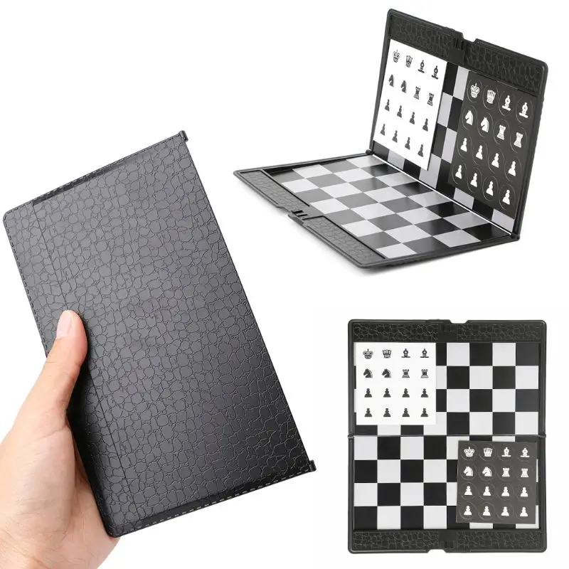 

Pocket Folding Magnetic International Chess Set Board Checkers Traveler Plane