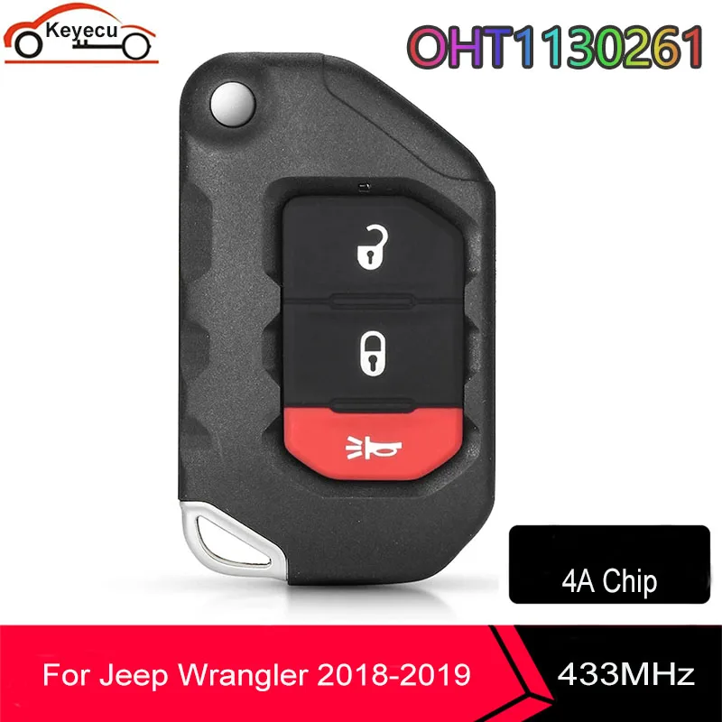 

KEYECU 3 Button Flip Remote Key ASK 433MHZ PCF7939M 4A Chip for Jeep Wrangler 2018-2019 FCC ID: OHT1130261 PN: 68416782AA