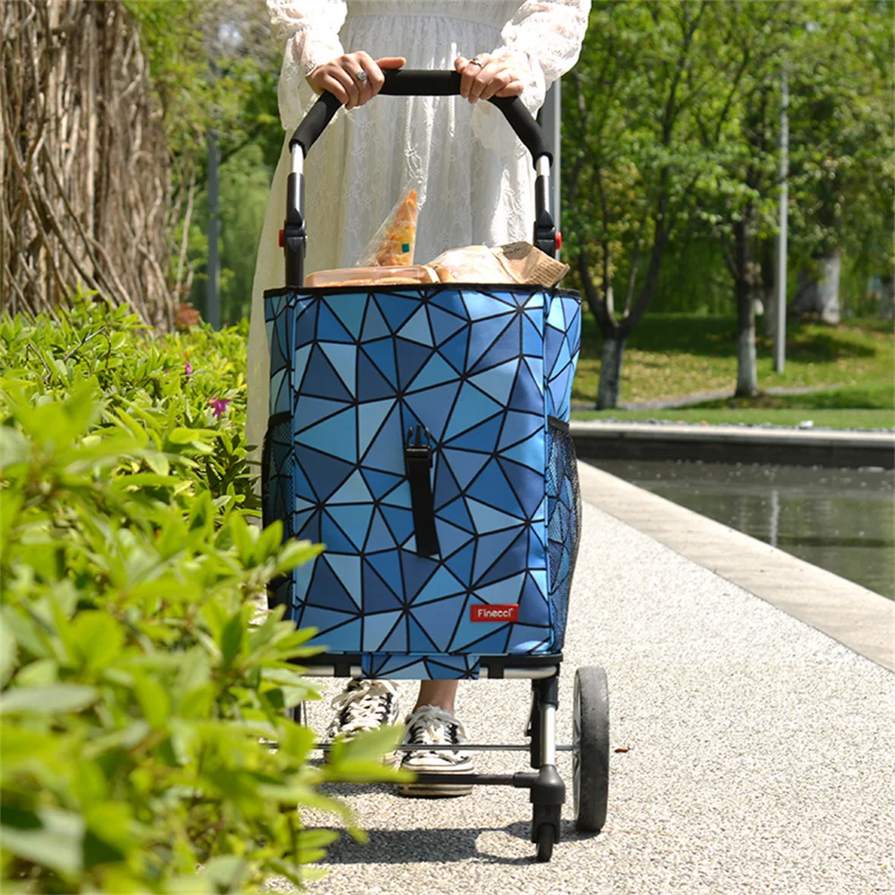 

LISM Stair Climbing Shopping Cart Foldable Stainless Aluminum Alloy Trolley Removable Waterproof Canvas Bag