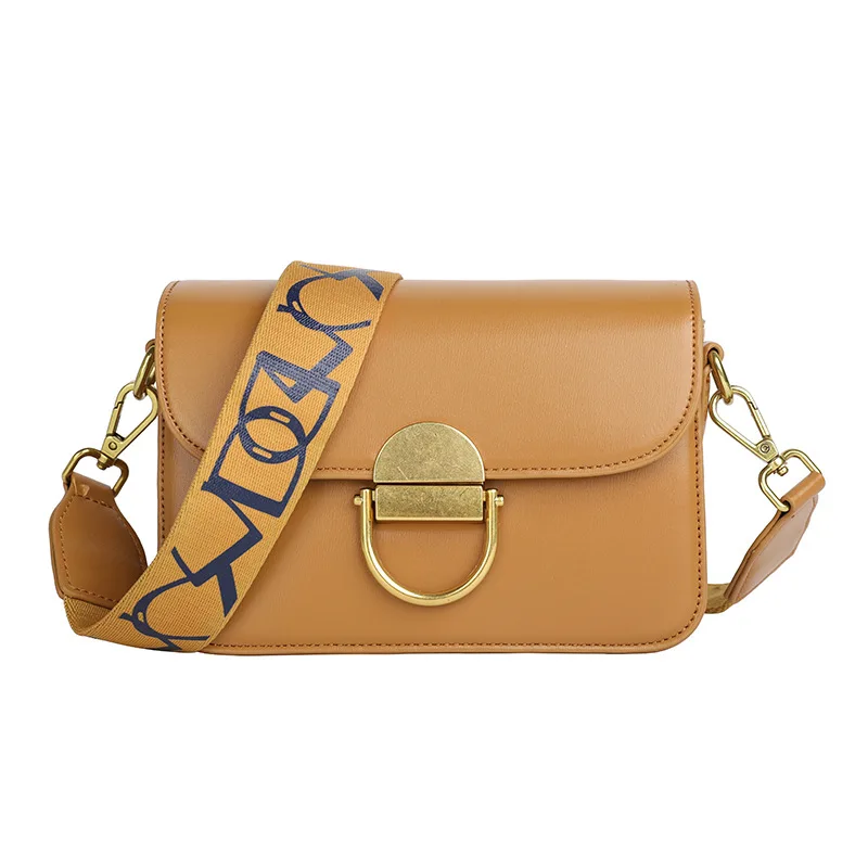 

2021 black women's bag advanced sense wide shoulder strap small square bag summer retro Single Shoulder Messenger Bag