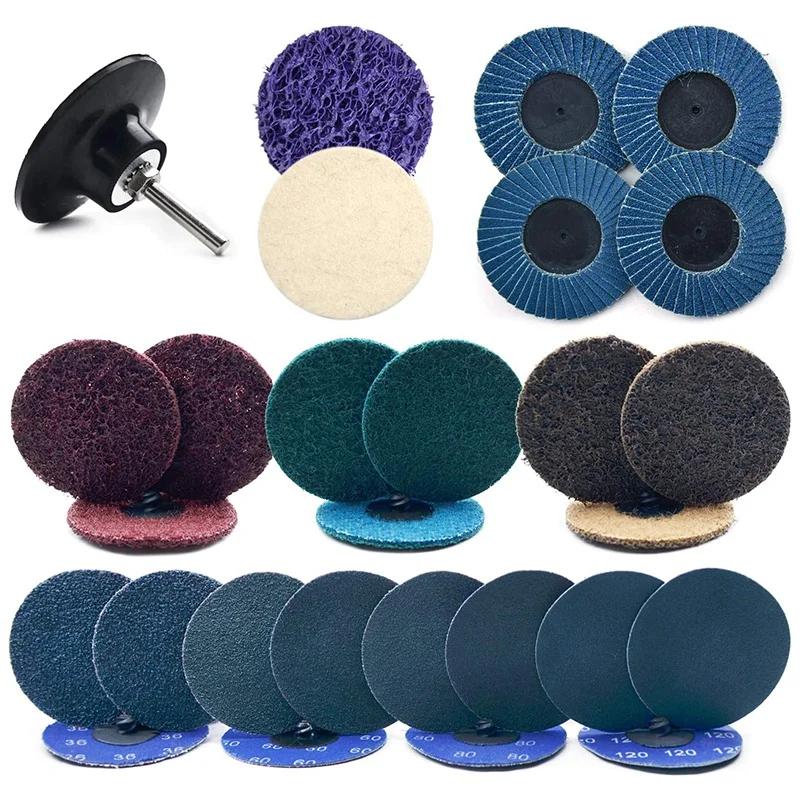 

28 шт. 3 дюймов быстрой смены НАБОР ДИСКОВ рулонный замок шлифовальные диски поверхности диск кондиционирования перекидной шибер войлочный ...