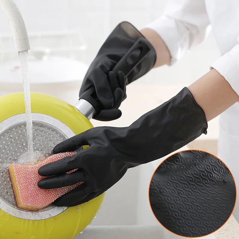 

Водонепроницаемые резиновые латексные черные перчатки для мытья посуды унисекс кухня прочная уборка работа по дому