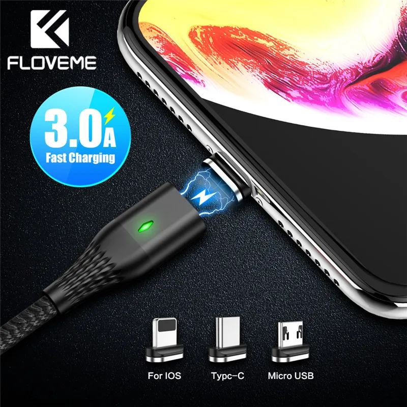 FLOVEME магнитный заряд зарядка для телефона 3 в 1 Магнитный кабель Micro usb type C осветительный кабель телефон Быстрая зарядка зарядное USB-C/type-C кабель для iPhone samsung магнитное зарядное устройство