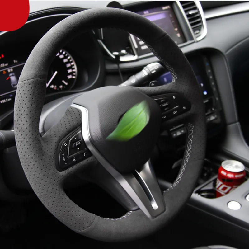 

DIY Hand-Stitched Carbon Fiber Suede Leather Car Steering Wheel Cover for Infiniti Q50L Q70L QX60 QX50 Interior Auto Accessories