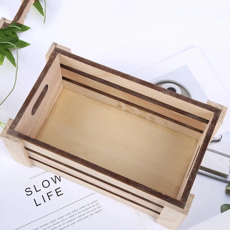 

MLGB 4X Creative Rectangular Wooden Desktop Storage Basket Desk Organizer Box Desktop
