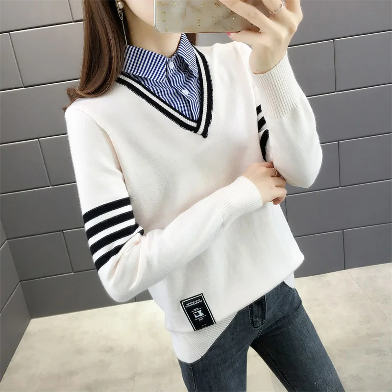 

shirt collar off two sweaters female han edition set of head leisure loose thin knitting render unlined upper garment