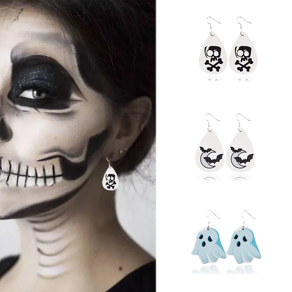 Новинка Хэллоуин узор слеза искусственная кожа шляпа летучая мышь серьги