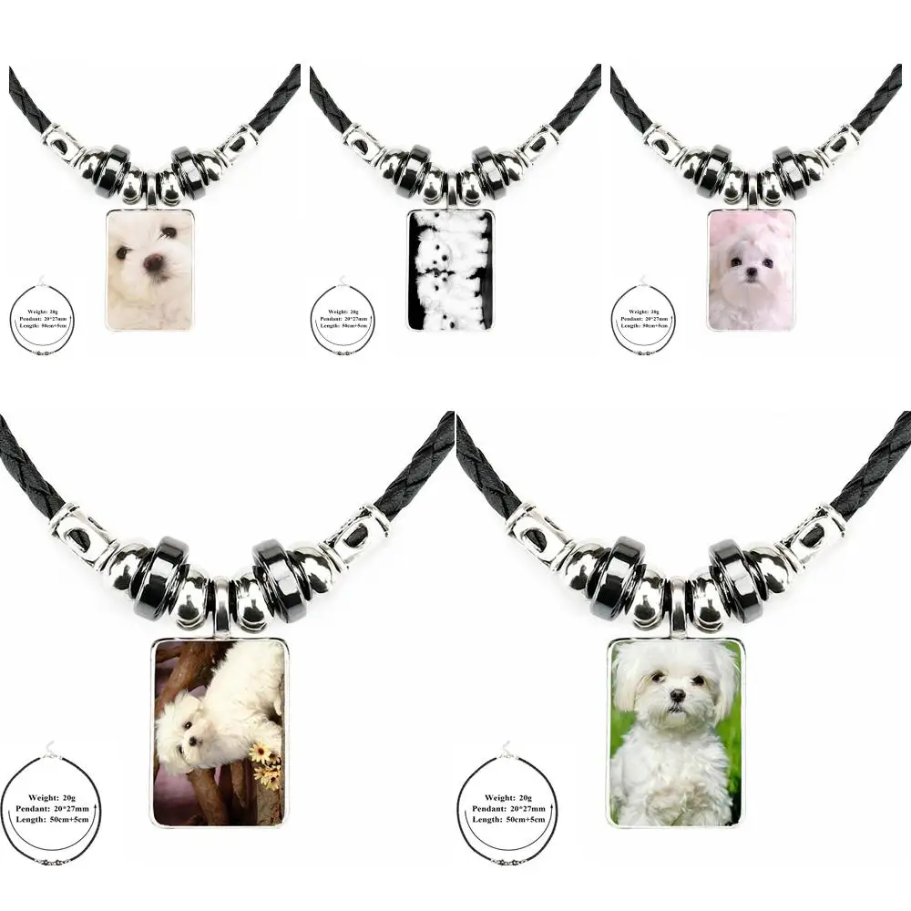 Ожерелье с подвеской Я люблю мою мальтийскую собаку черными кожаными бусинами