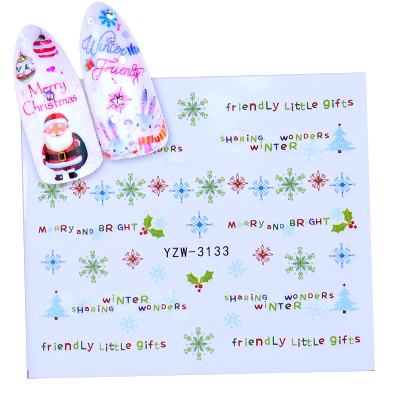 1 шт переводные наклейки для ногтей на Рождество, Год, водные Слайдеры для ногтей, Санта-Клаус, лось, снеговик, маникюрный декор, инструмент для ногтей