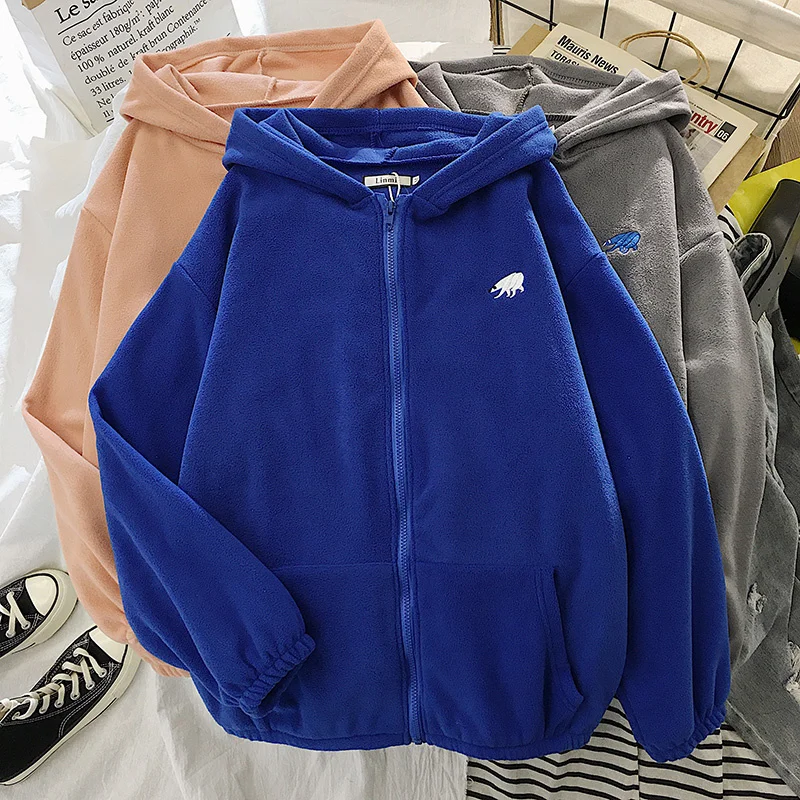 Толстовка Женская бархатная утепленная модный Свободный свитшот на молнии в