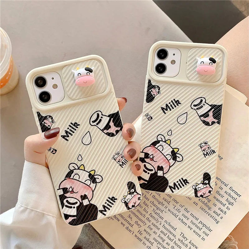 

3D cartoon animal cow Lens protection cute soft phone case for iphone 12 Pro Max 11 Pro Max 12MiNi 7 8 Plus X XS XR SE 20 cover